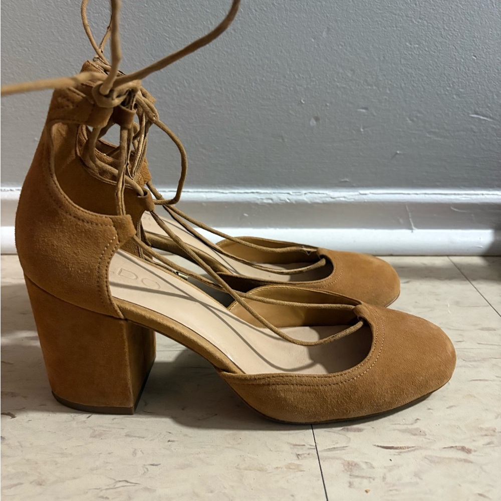 Aldo Brown Lace-Up Block Heels